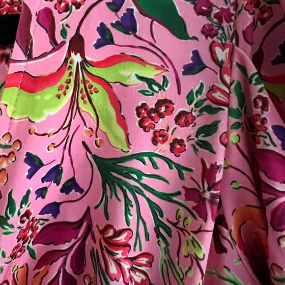 Hale Bob Spring Dress Pink Floral 'Manila Jersey' Twist Front Balloon Sleeve NWT - Picture 9 of 15